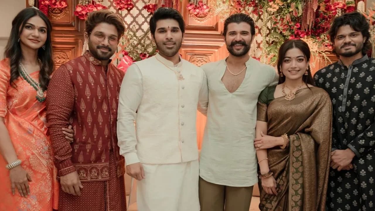 Vijay Deverakonda and Rashmika Mandanna Celebrate at Allu Sirishs Bridegroom Ceremony in Hyderabad